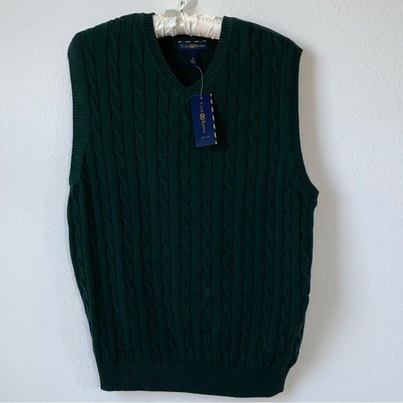 Club Room Dark Green V-Neck Sweater Vest 100% Cotton Medium - Picture 9 of 10
